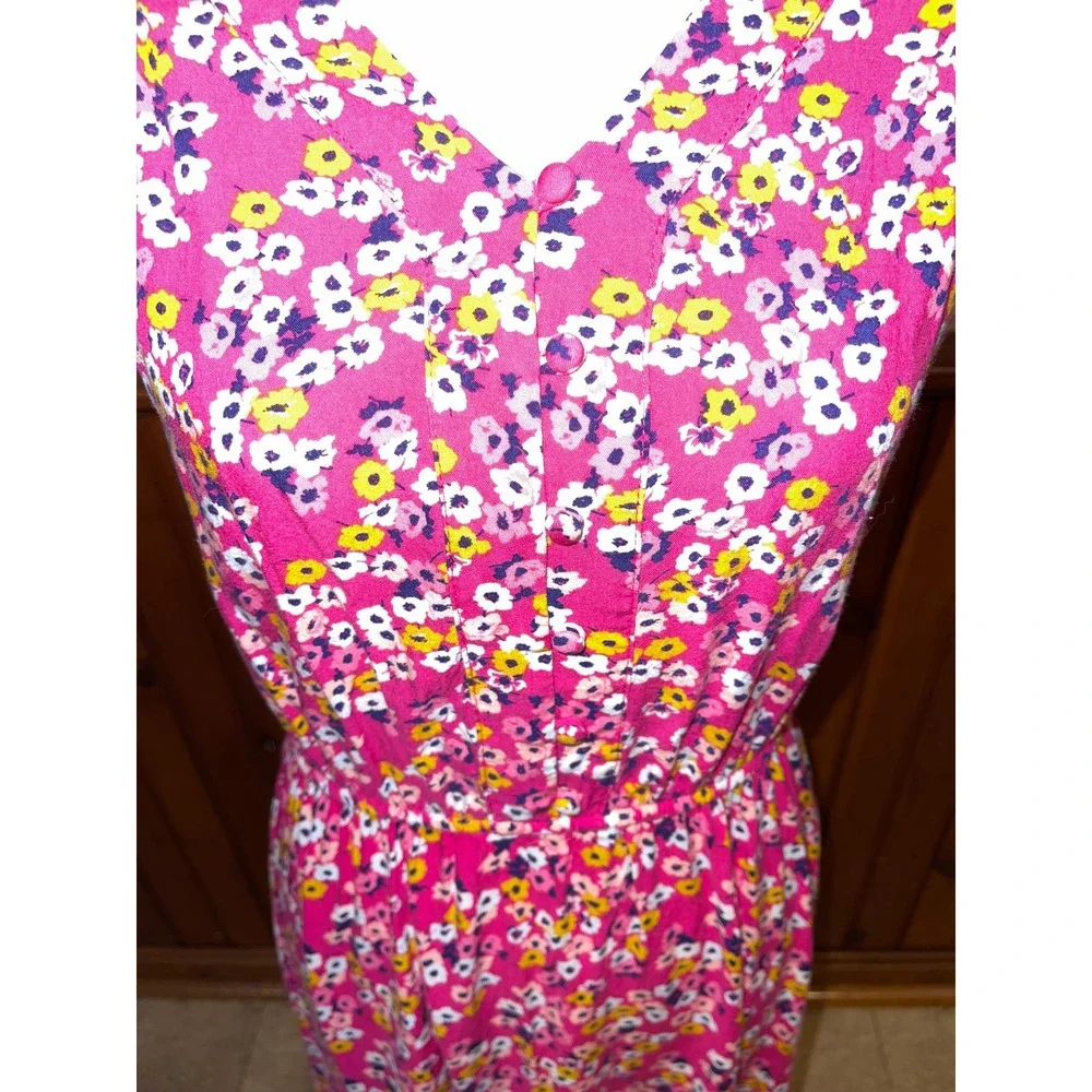 Womens a.n.a‎ Pink Floral Yellow Blue Midi Spring Dress Elastic Waist Size 8T